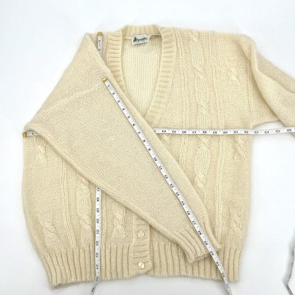 Sportables VTG Mohair Cream Chunky Cable Knit Cardigan Sweater Womens Large - Picture 7 of 8